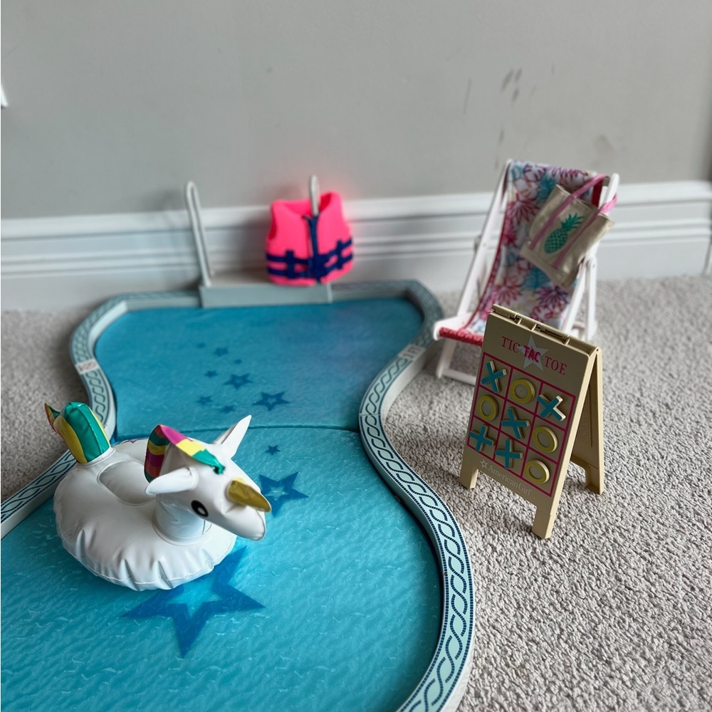 American Girl Pool Set with Unicorn Float and Tic Tac Toe